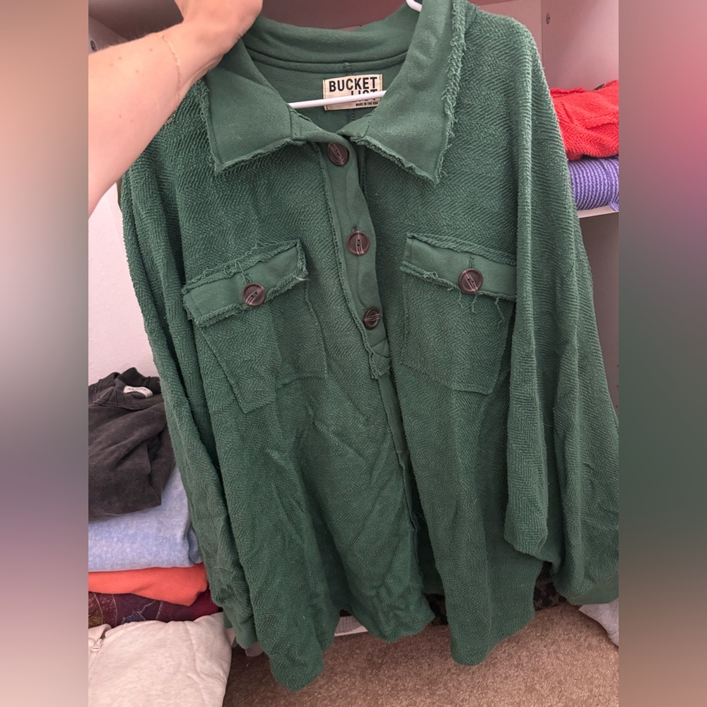 BUCKETLIST Green Button-Up Sweater